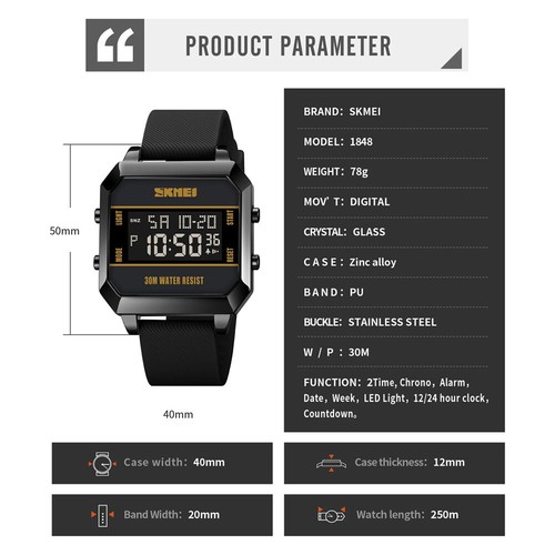 SKMEI Herren Uhren Countdown Digitaluhr Jungen Sport Chronograph LED Armbanduhr - Bild 3 von 29