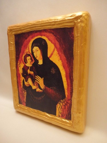 Virgen María con Niño Jesús Cristiano Católico Romano Arte Icono sobre Placa de Madera - Imagen 2 de 9