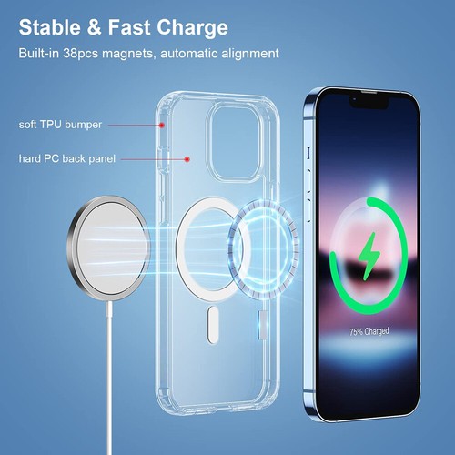Clear Magnetic Case + Wireless Charger For iPhone 14 Plus 13 12 11 Pro XS Max XR - 第 4/21 張圖片