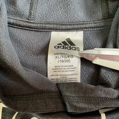 Adidas Shirt Boys XL 18-20 Blue Pullover Hoodie Spell Out Youth Kids Logo - Picture 4 of 18