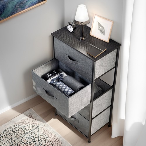 Chest of 4 Drawers Dresser Gray Fabric Bedroom Organizer Storage Cabinet Closet - Picture 10 of 10