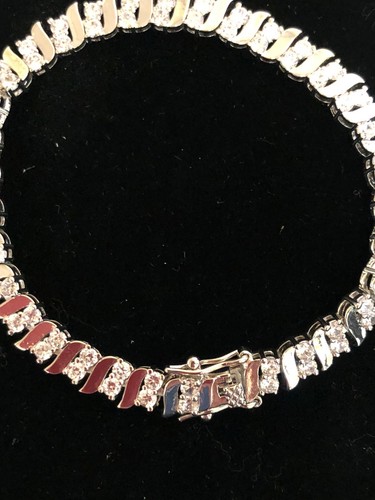 S SHAPE BAR Tennis Bracelet with Cubic Zirconia in SILVER-Plated Brass, 7.5" - Picture 2 of 2