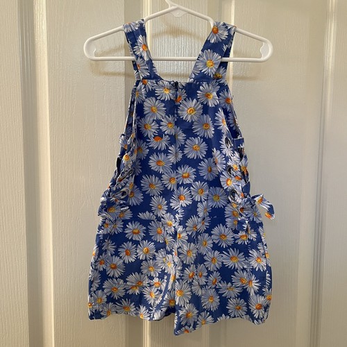 Zara Girls Floral Daisy Romper with Side Grommets Criss Cross Tie Blue Size 5 - Picture 8 of 10