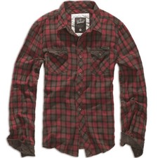 Brandit Duncan Classic Vintage Check Flannel Mens Long Sleeve Shirt Red Brown