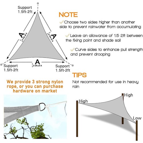 Dreieck Wasserdicht UV Abdeckung Outdoor Sonnenschutz Segel Garten Terrasse Markise Überdachung - Bild 10 von 15