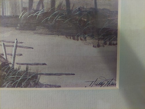 VINTAGE COVERED BRIDGE IN SPRING OIL ON CANVAS, SIGNED FRAMED GLASS COUNTRY FARM - Picture 3 of 11