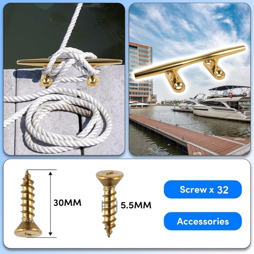 High-Polished 6 Inch Brass Dock Cleats - Open Base Cleat with Fasteners (8 Pack) - Bild 5 von 9