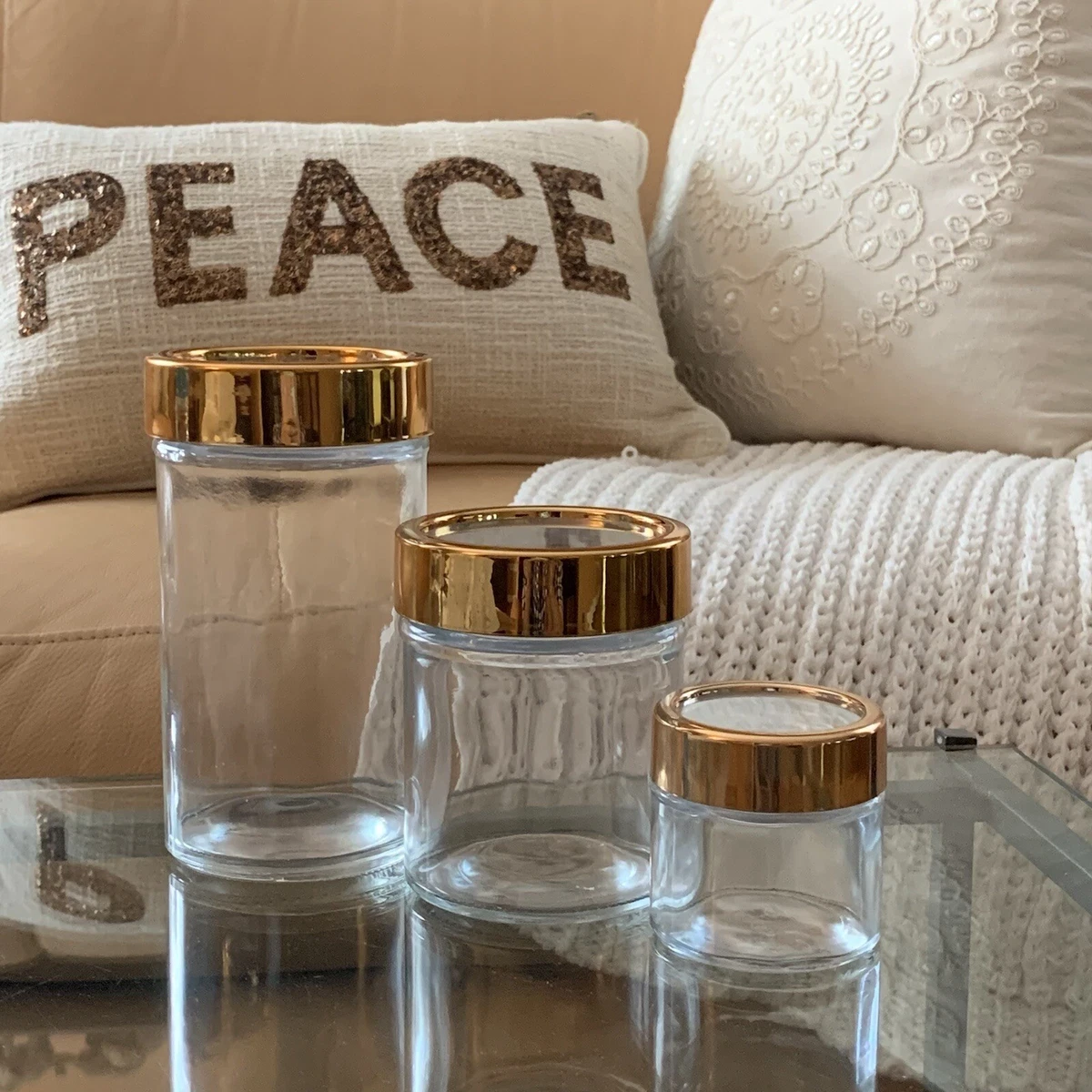 Glass Storage Container Set of 3 Kitchen Storage Jars Bathroom