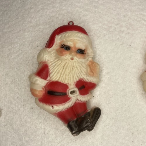 Raro Vintage Tres Plástico Duro Papá Noel Hecho en Hong Kong 4" Adornos Años 50? - Imagen 3 de 9