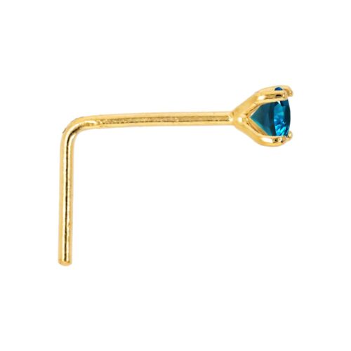 Solid 14kt Gold 22G L-Shape Blue Diamond Gemstone L-Bend Nose Ring Stud - Picture 19 of 19