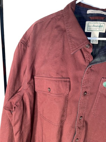 LL Bean Men’s XXL Maroon Hurricane Canvas Flannel Lined Long Sleeve Button Shirt - Picture 4 of 10