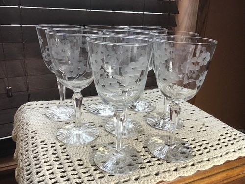 8 vintage Rock Sharpe floral stem #2001 water wine beverage goblets glasses - Picture 3 of 4