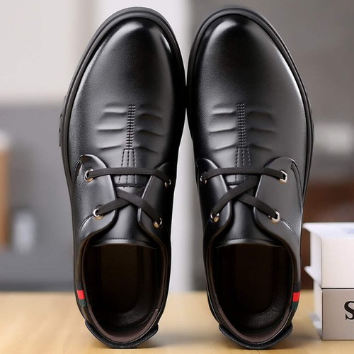 Chaussures en cuir pour hommes bout rond chaussures à lacets talon bas talon compensé semelle en caoutchouc casu