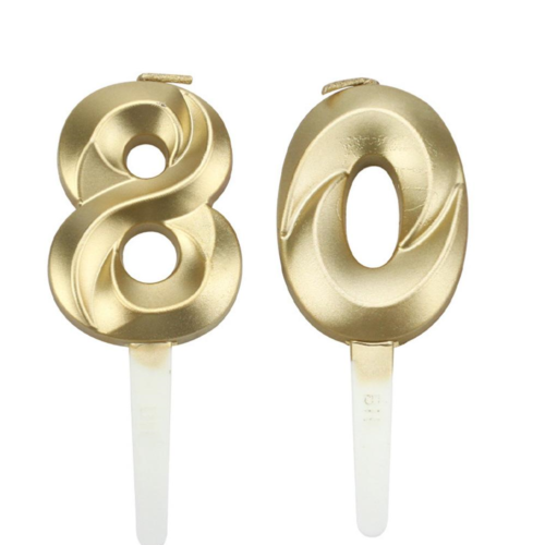 GOLD CLASSIC JOINT AGE NUMBER CANDLES HAPPY BIRTHDAY CAKE TOPPER 80 80TH - Picture 5 of 5