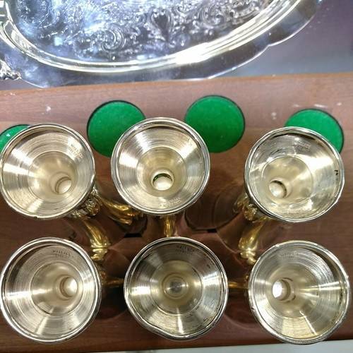 6 Wallace Sterling Silver Cordials Shot Cups W/Wallace Baroque Silverplated Tray - Picture 4 of 10