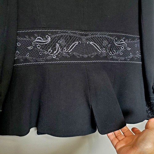 Vintage Zelda Black Jacket Womens Size 6 Beaded Embroidery Button Formal Blazer - Picture 6 of 9