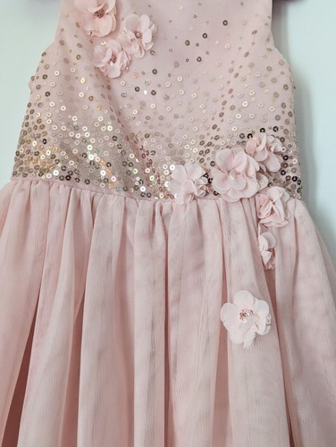  H&M Girl Dress Peach  Sequins and Flowers Size 6/7 - Picture 3 of 5