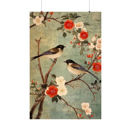 Chinoiserie Wandbild Vögel Floral - ungerahmt Premium matt Poster Druck - Bild 94 von 97