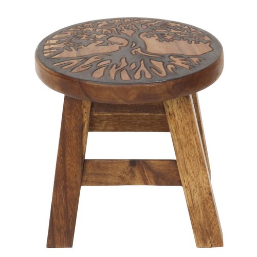 Blumenhocker Beistelltisch Rundhocker Hocker Holz Holzhocker Lebensbaum 25 cm - Bild 1 von 5