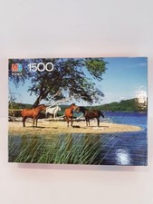 Vintage MB York 1500 Pieces Puzzle Horses By The Lake 23.5" x 31" 4335-15 New