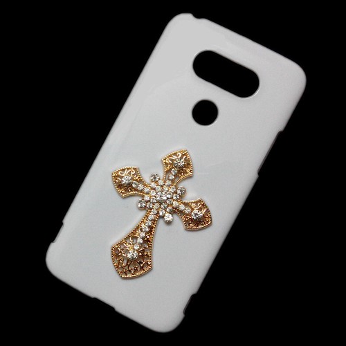 For Phones 3D Gold Cross White Back Hard Protective Case Cover - Picture 8 of 11