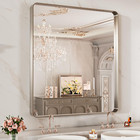 32X36 Inch Brushed Nickel Bathroom Mirror, Rounded Rectangle Silver Metal Frame