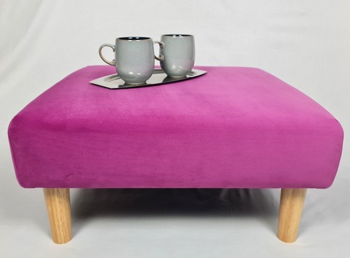 Large footstool coffee table with luxury pink velvet upholstery and 5" cushion - Picture 4 of 9