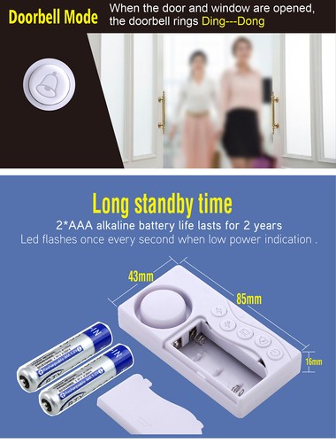 Magnetic Door Sensor Doorbell Close Door Reminder Window Burglar Safe Alarm - Picture 7 of 9