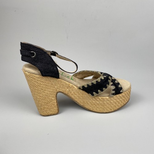 Nuovi sandali con tacco Blowfish Girly UK 7 EU 40 nero street denim tessuto tacco blu - Foto 9 di 10