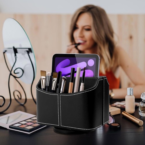 TV Remote Control Holder 360 Degrees Rotatable Leather Remotes Caddy Office Desk - Picture 9 of 12