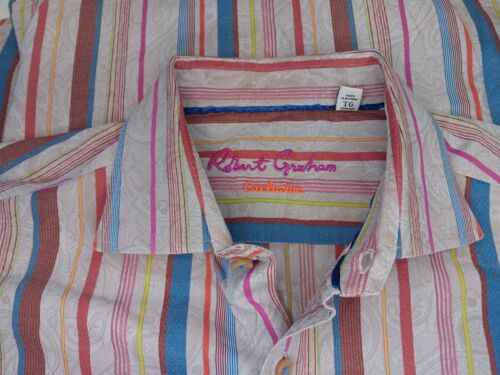 Robert Graham Exclusive Shirt Button Up Classic Fit Striped Paisley Men's XL - Picture 6 of 16