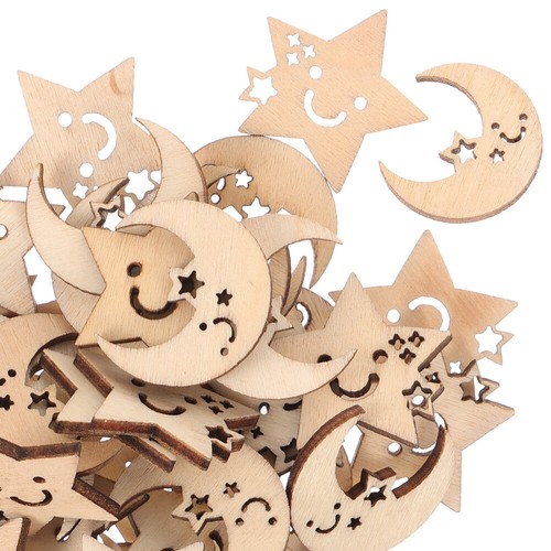 Pequeña pieza de madera con forma de estrella de madera en forma de luna 50 piezas - Imagen 9 de 12