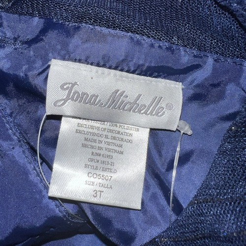 Nuevo con etiquetas Vestido Jona Michelle Azul Marino Brillo Superpuesto Fiesta Vacaciones Talla 3T Con Encogimiento de hombros - Imagen 8 de 9
