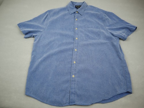 Nat Nast Shirt Men Extra Large Blue Button Up Short Sleeve Silk Blend XL