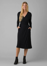 NEW prAna BLACK FOUNDATION LONG SLEEVE FAUX WRAP DRESS SZ M MEDIUM