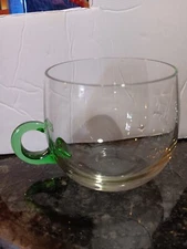 8 Vintage Sussmuth? Glass Punch Cups, Applied Green Handle, Glass Ladle -READ