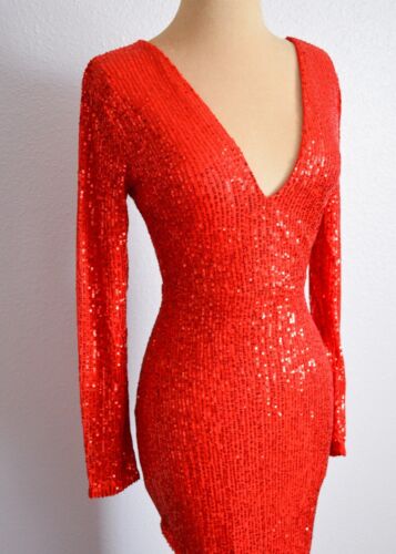 Red SEQUIN EVENING Long Formal Prom Pageant Sequin Party WEDDING Gown Dress L 10 - Picture 2 of 12