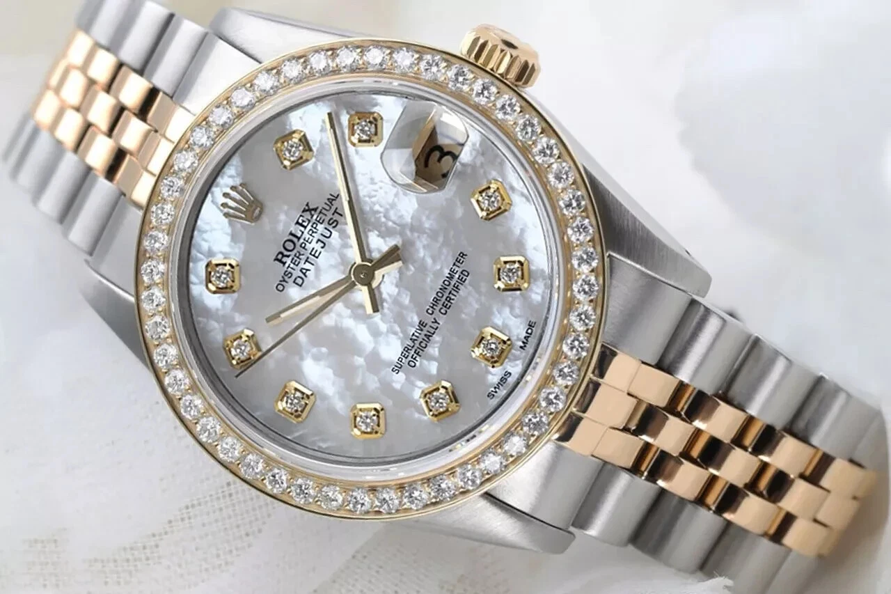 Rolex — Womens Rolex Datejust 31 mm 2 Tone Watch White Mother Of Pearl Diamond Dial.
