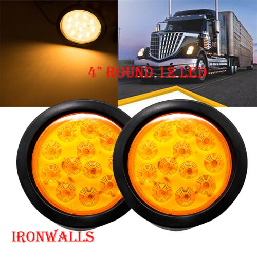 2x Waterproof Amber 12 LED 4" Round Signal Turn Trailer Tail Light Truck RV 12V - Picture 2 of 7