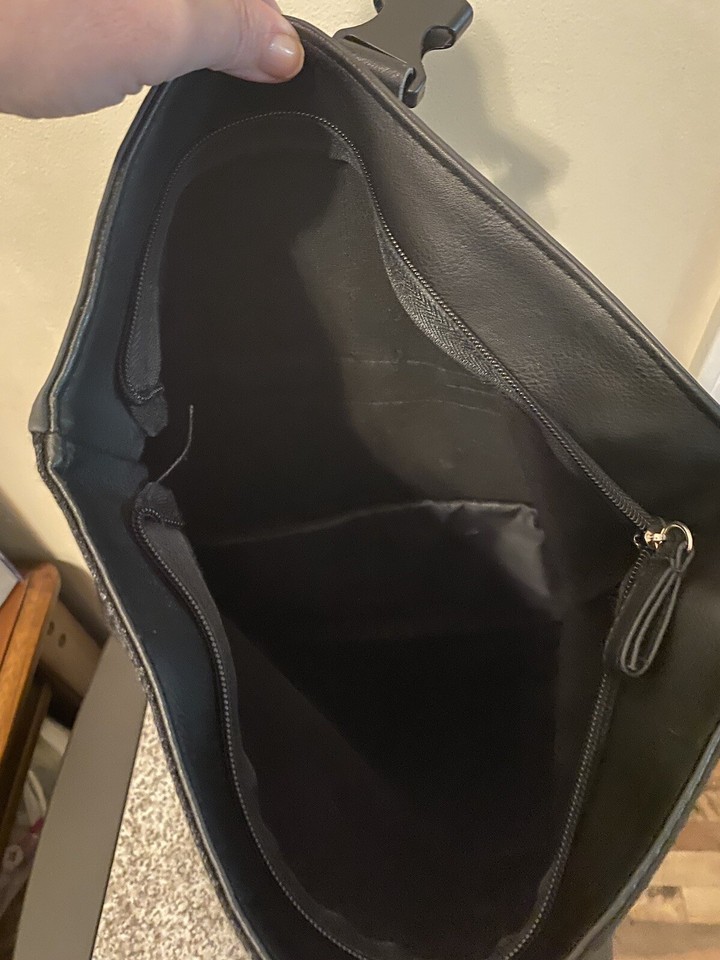 Tanger Women's Black Fabric Faux Leather Large Soft Backpack Travel Bag