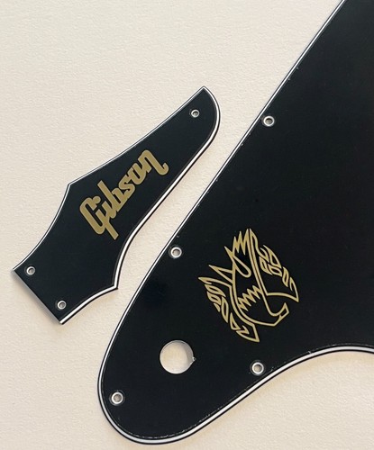 Guitar Pickguard For Gibson Firebird & Truss Rod Cover Gold "Logo" 3 Ply Black - Picture 6 of 7