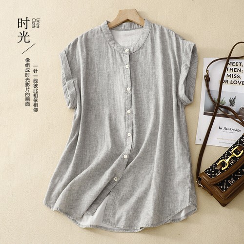 Camisa sin mangas de algodón con cuello alto para mujer suelta informal top camiseta botones - Imagen 19 de 19