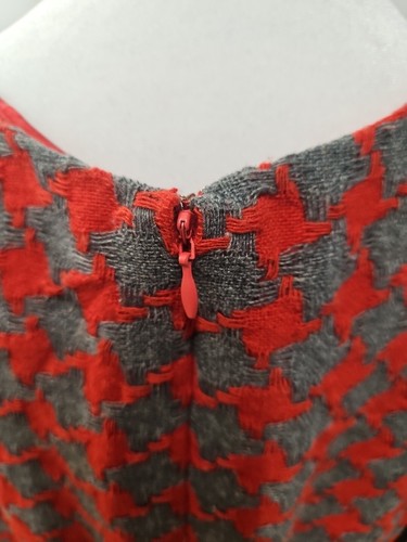 Women's Vintage Houndstooth Midi Sleeveless Dress Red Gray Size 14 - Picture 8 of 9