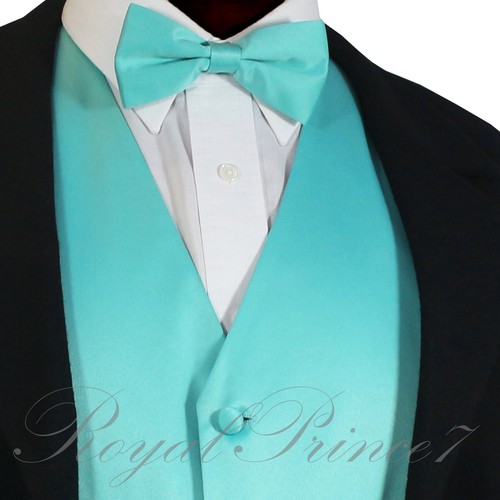 Men's Turquoise Vest Waistcoat and Straight Cut Bow Tie Suit or Tuxedo Wedding - Picture 1 of 3