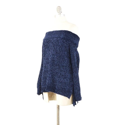 English Factory Sweater M Navy Blue Chenille Knit Off-the-Shoulder Long Sleeve - Picture 6 of 8