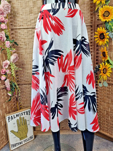 White Lightweight A-Line Midi Skirt Size UK 8 / 10 28" Waist Red Black Floral - Picture 2 of 9