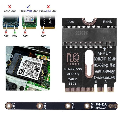 NGFF A+E-Key Male To NVME M-key Female Extension PCI-E 4.0 Adapter with Bracket - Photo 9/11