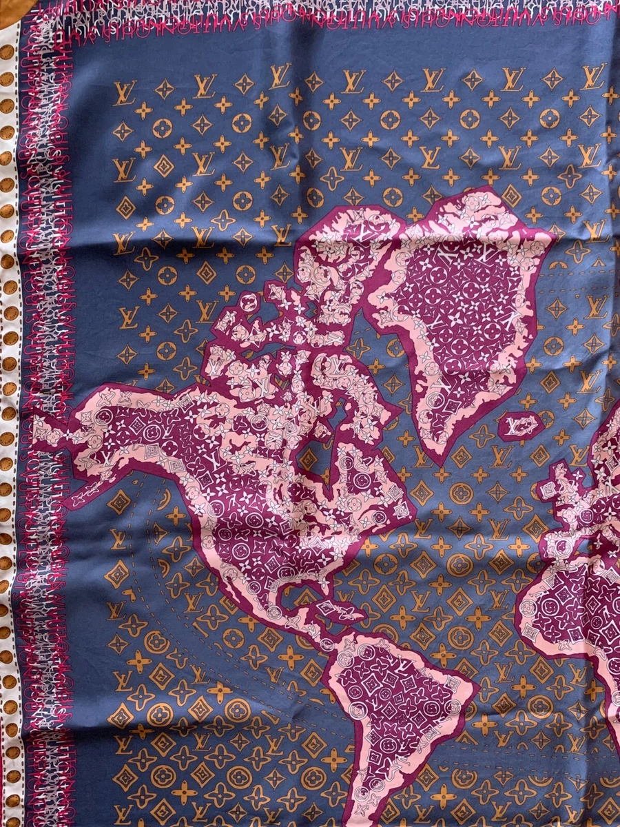 LOUIS VUITTON World Map Printed Square Silk Scarf