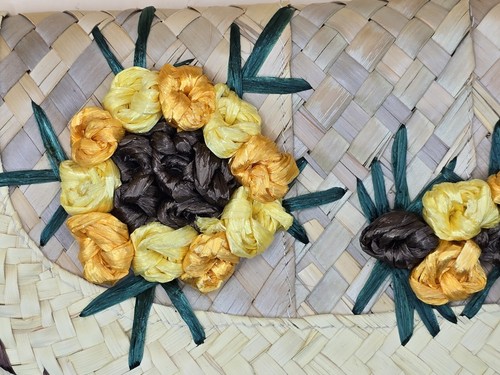 Floral Tropical Straw Clutch Purse w/Strap-1960's-Pool Parties-Vegas - Picture 7 of 8