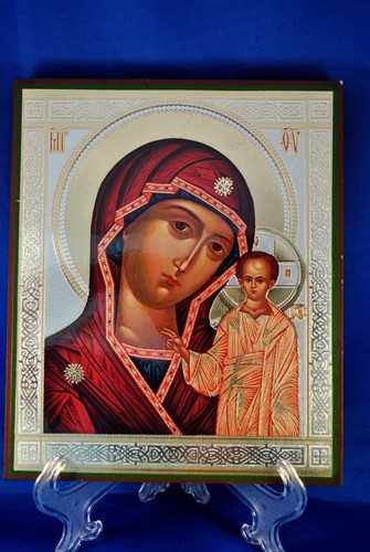 Byzantine Orthodox Russian Icon Madonna and Child Virgin of Kazan With Christ  - Picture 7 of 9